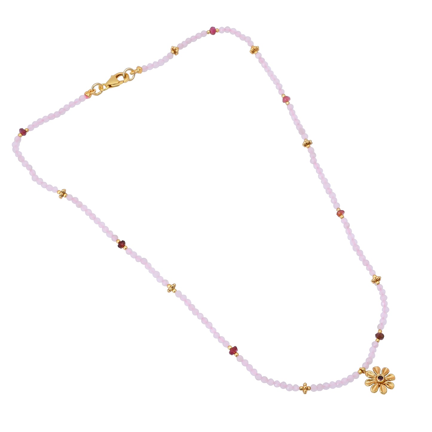 Silver Gold Plated Pink Tourmaline and Rose quartz Necklace