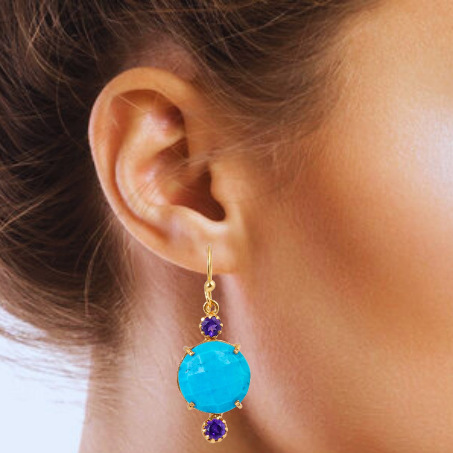 Buy Handmade Silver Gold Plated Turquoise / Amethyst Earring
