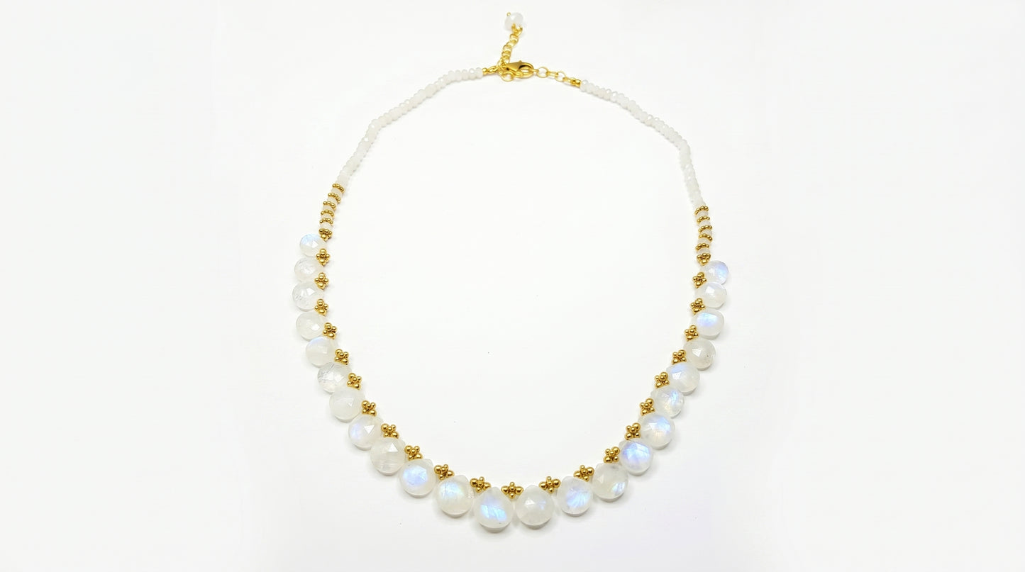 925 Sterling Silver Gold Plated Natural Moonstone Beaded Necklace