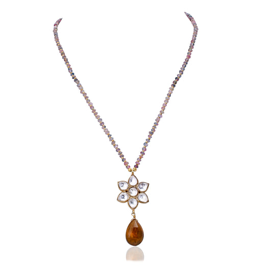 Silver Gold Plated Tourmaline Necklace With Jadau Tourmaline Drop Pendant
