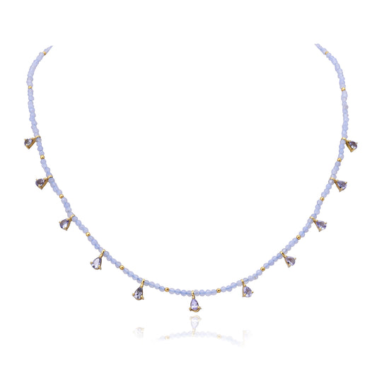 Silver Gold Plated Tanzanite and Chalcedony Necklace