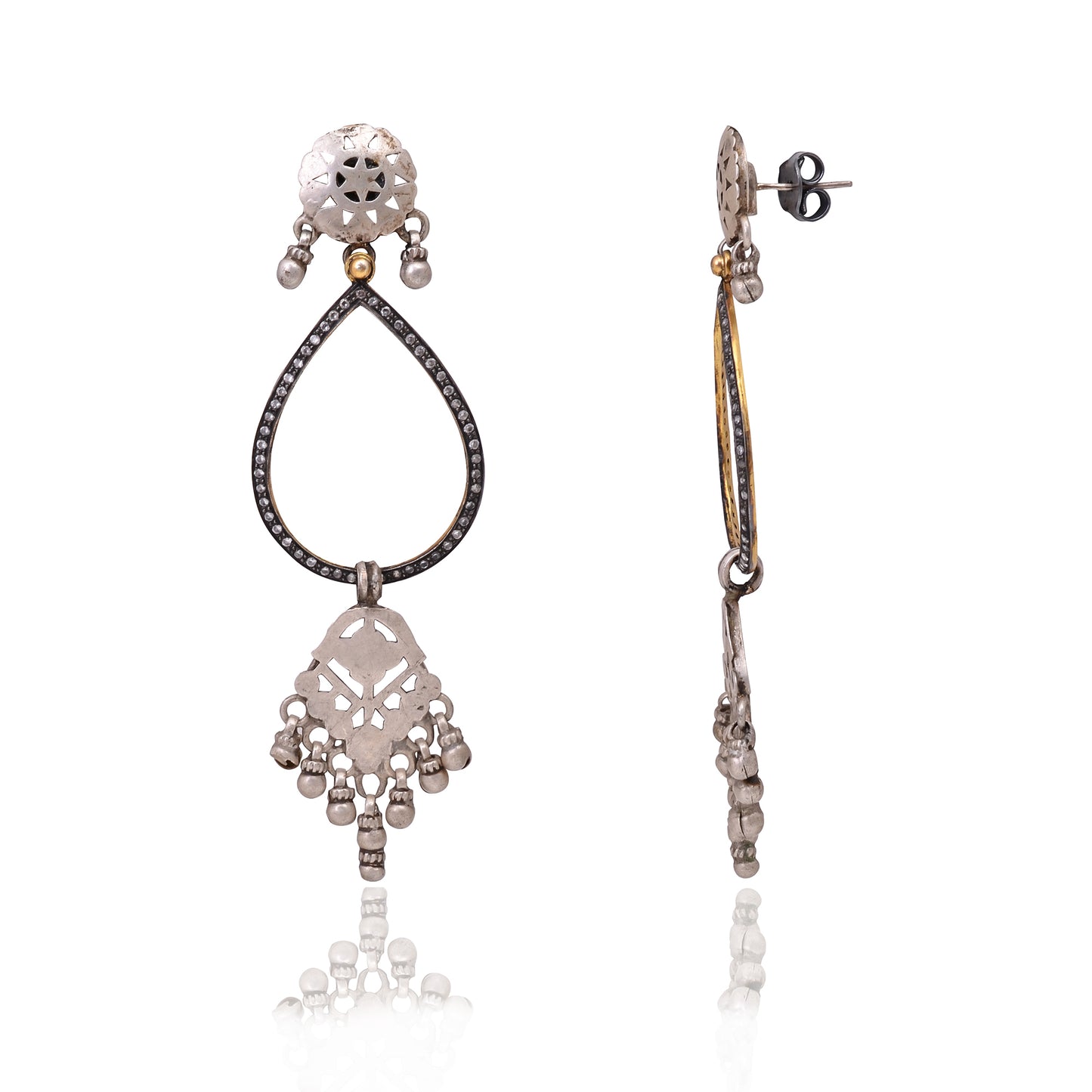 Indian Handmade Silver Oxidised Zircon Earring
