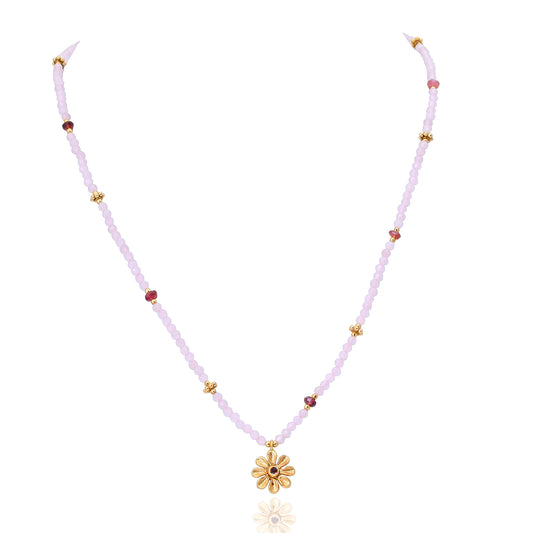 Silver Gold Plated Pink Tourmaline and Rose quartz Necklace