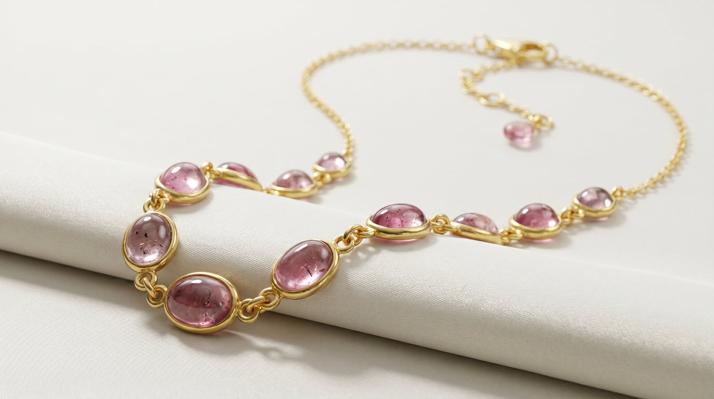 925 Silver Gold Plating Elegant Bi Tourmaline Necklace