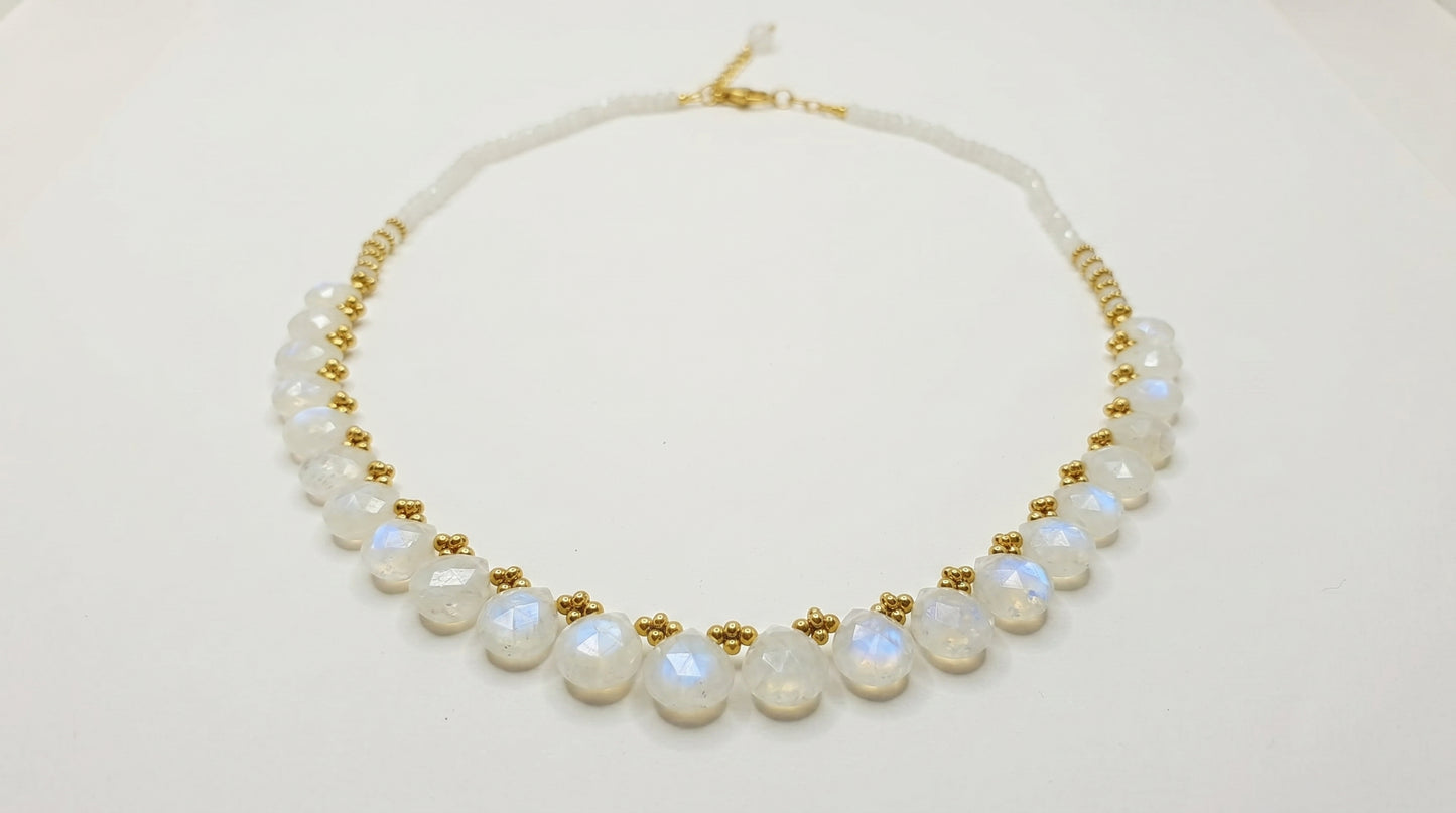 925 Sterling Silver Gold Plated Natural Moonstone Beaded Necklace