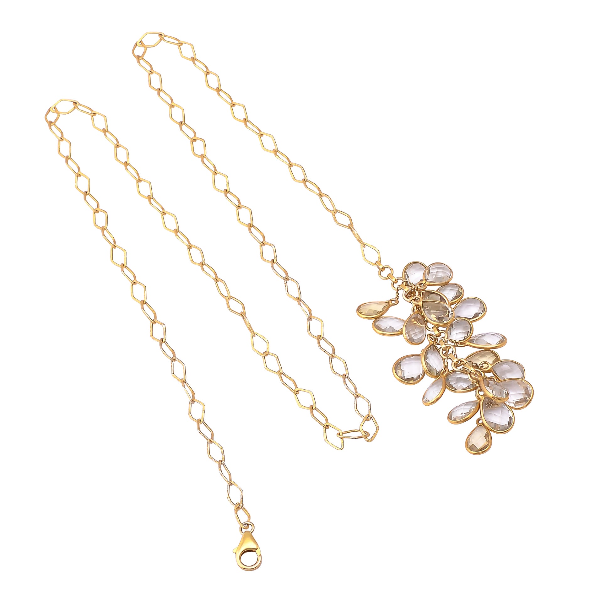 Buy Handcrafted Silver Gold Plated Green Amethyst Cluster Pendant Necklace