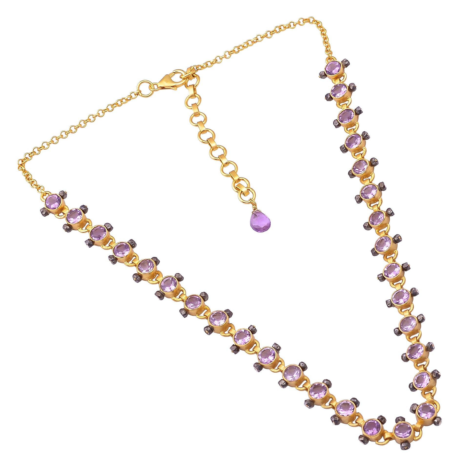 Buy  Indian Handcrafted Silver Gold Black Plated Amethyst Necklace