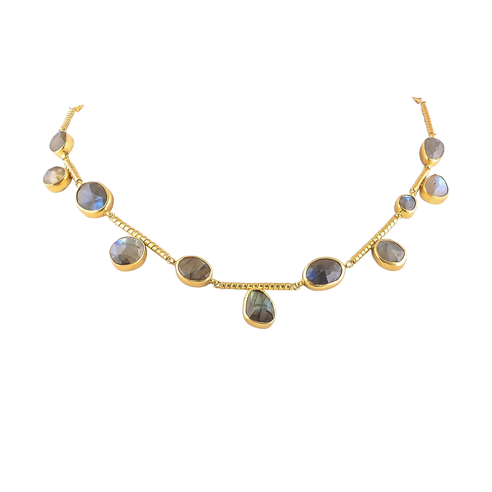 Buy Indian Handcrafted Silver Gold Plated Labrodarite Twisted Pipe Necklace