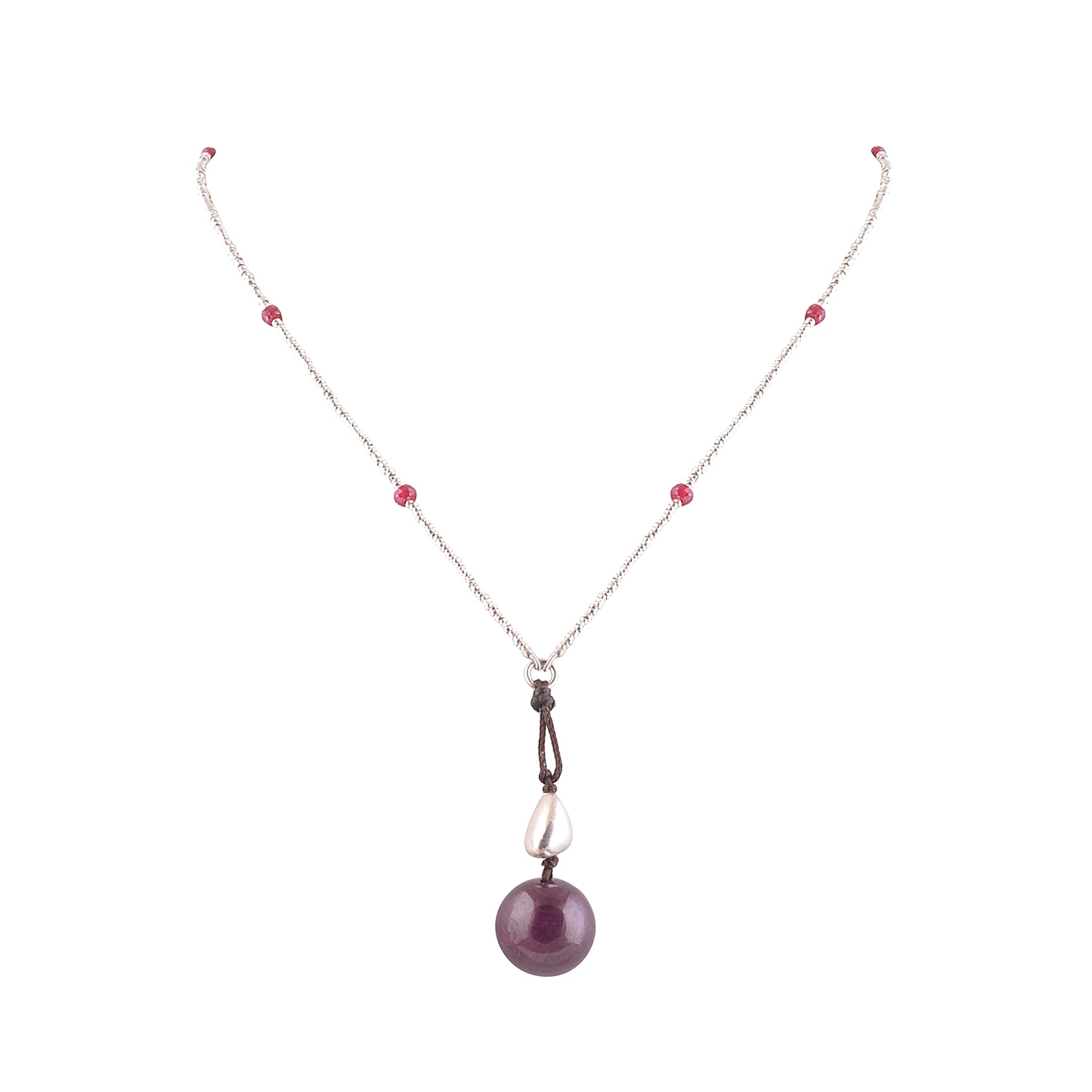Buy Handmade Silver Ruby Pendant Washer Bead Long Necklace