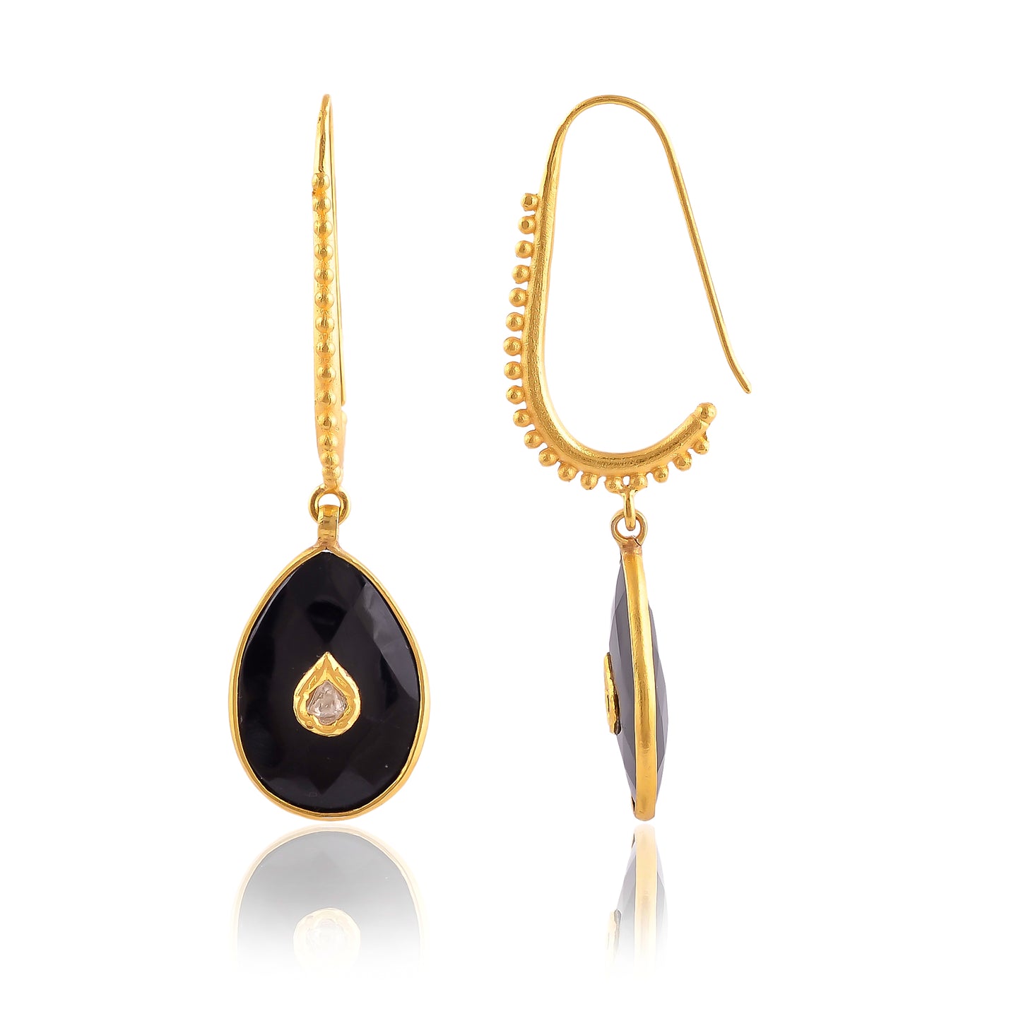 Buy Indian Handmade Silver Gold Plated Black Onyx/diamond Jadau Earring
