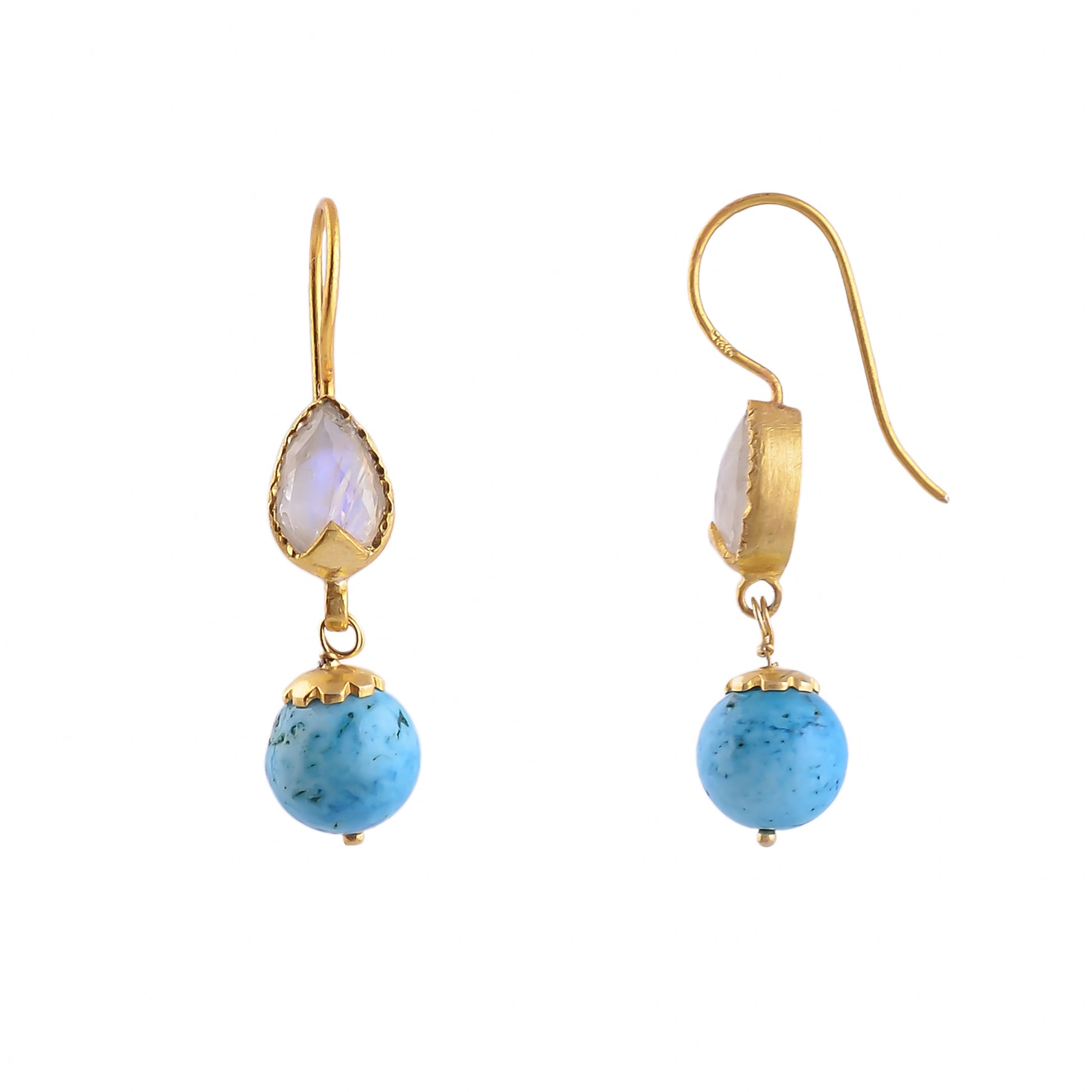 Buy Handmade Silver Gold Plated Rainbow Moonstone/turquoise Earring