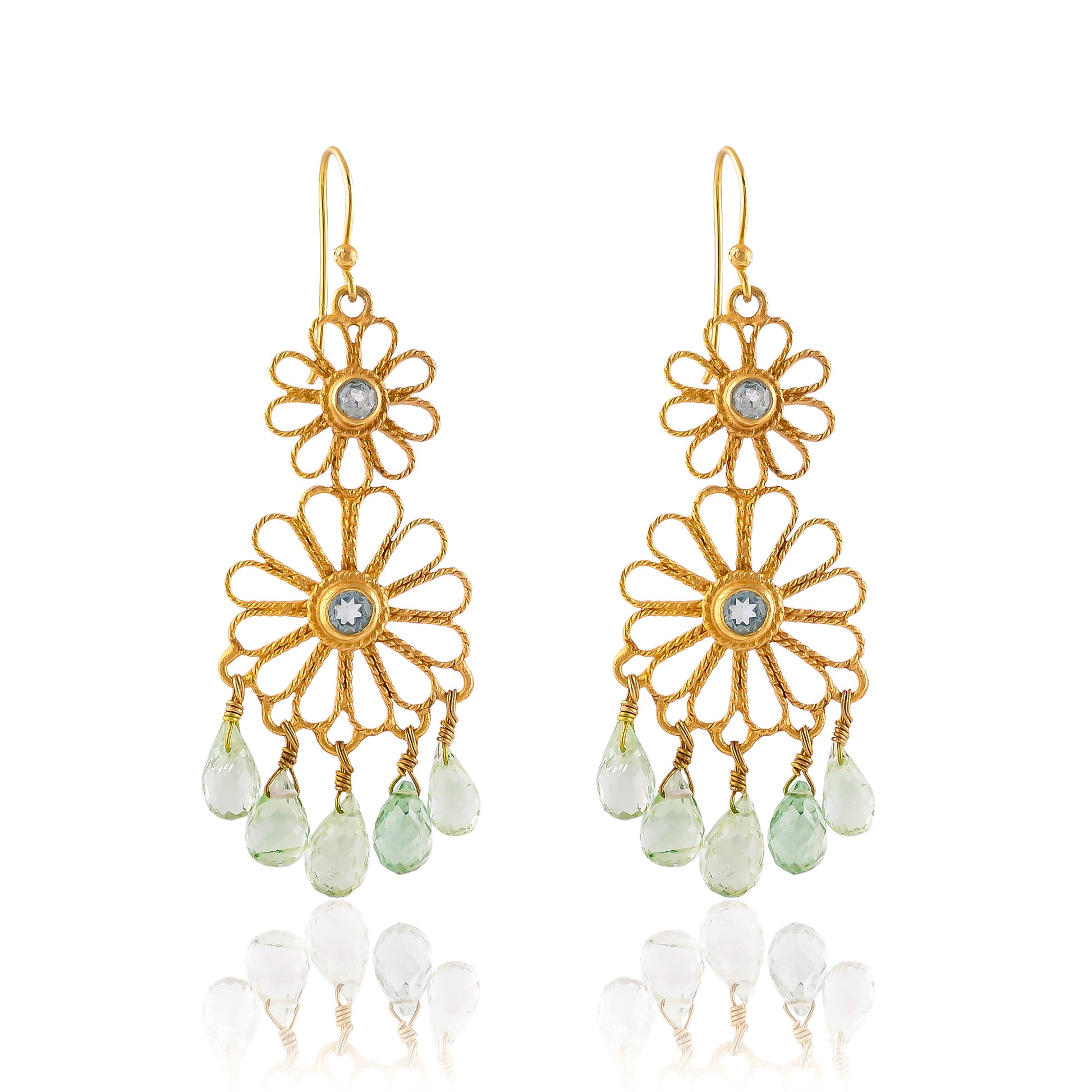 Buy Hand Crafted Silver Gold Plated Aquamarine Flower Earring