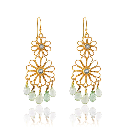 Buy Hand Crafted Silver Gold Plated Aquamarine Flower Earring