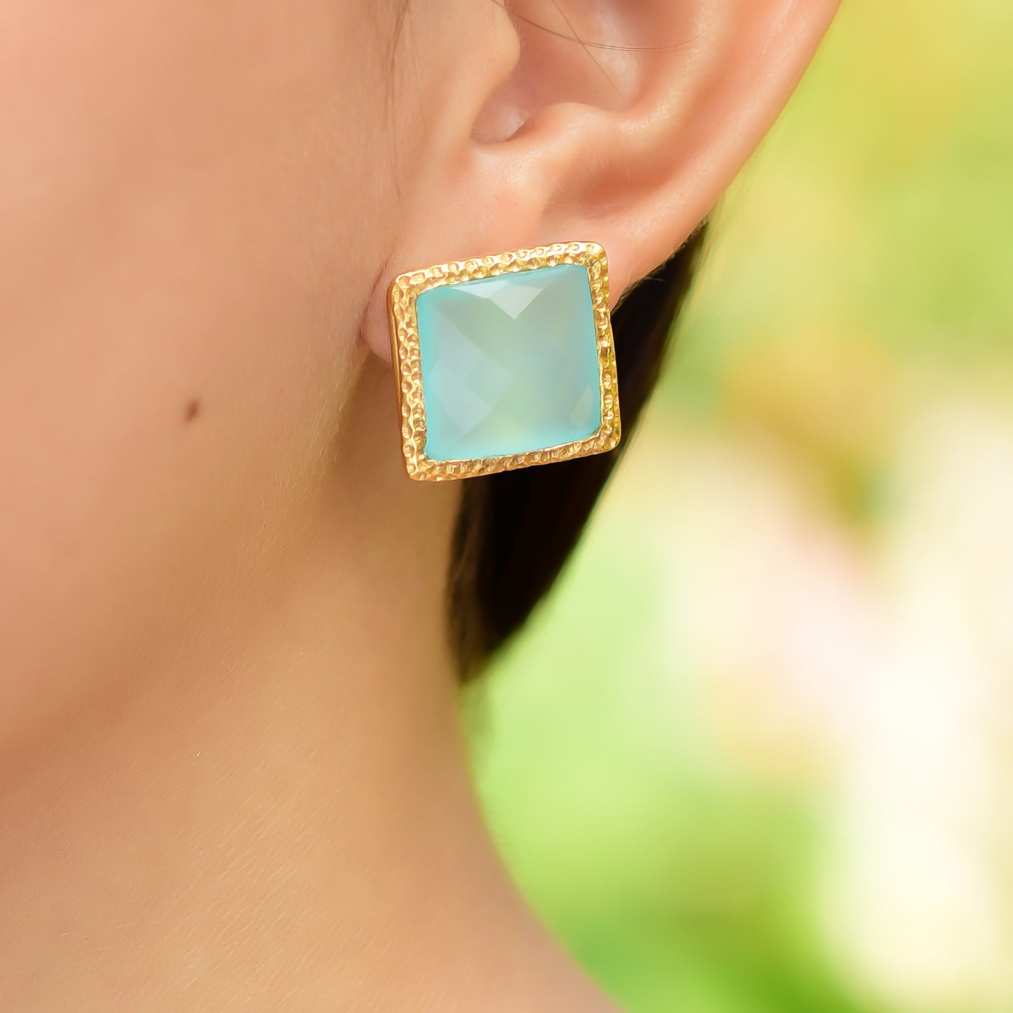 Buy Handmade Silver Gold Plated Chalcedony Stud Earring