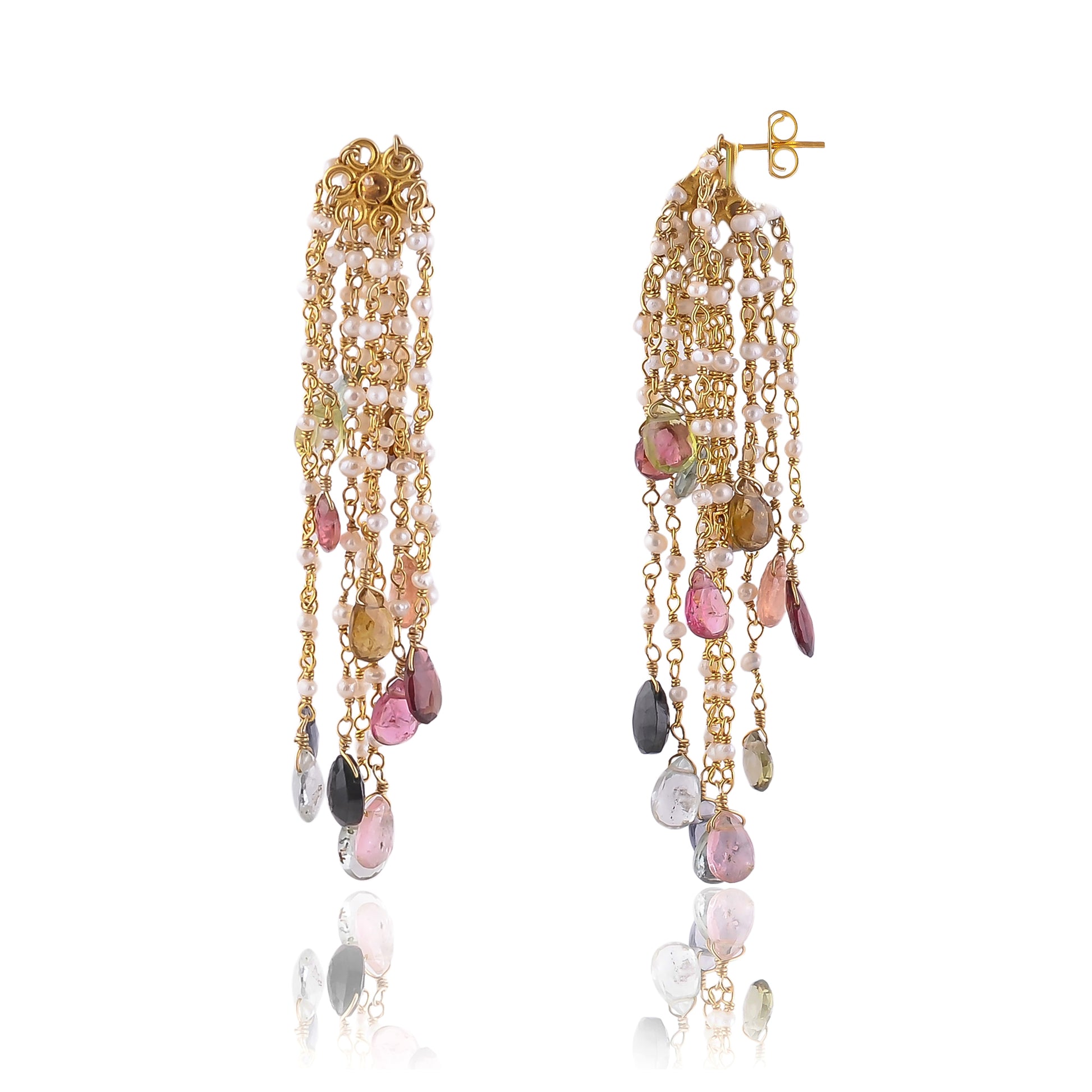Buy Handmade Silver Gold Plated Pearl/tourmaline Waterfall Earring