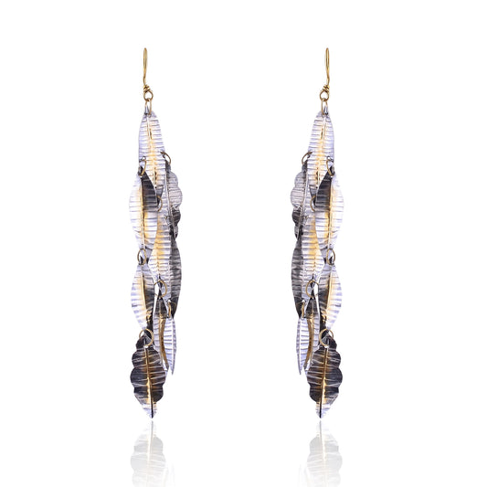 Buy Hand Crafted Silver Gold Oxidized Plated Leaf Cluster Earring