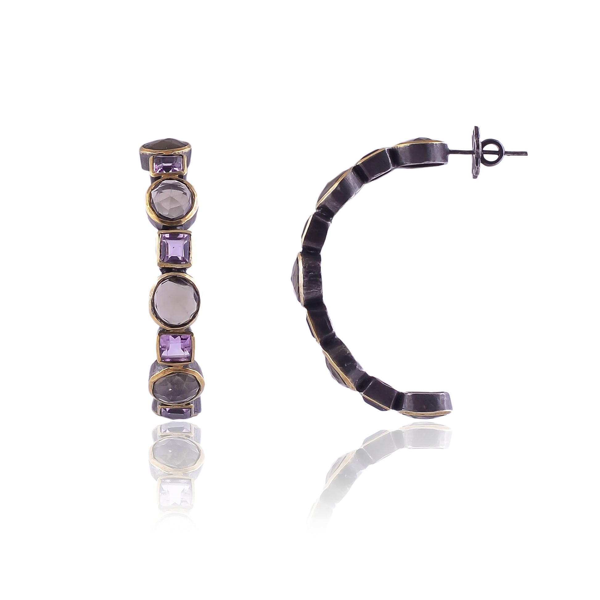 Buy Handmade Silver Gold Black Plated Amethyst/smoky Hoop