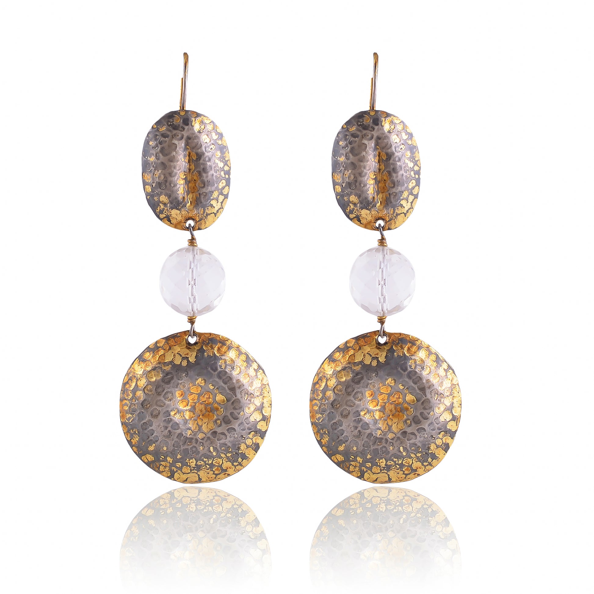 Buy Handmade Silver Gold Black Plated Crystal Beaten Sheet Earring