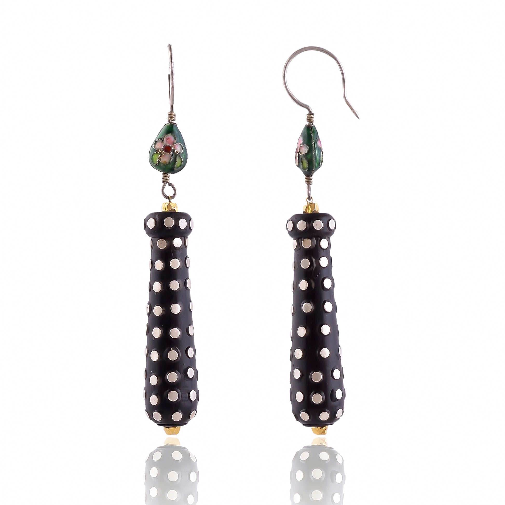Buy Handmade Silver Wood Earring With Enamel Top