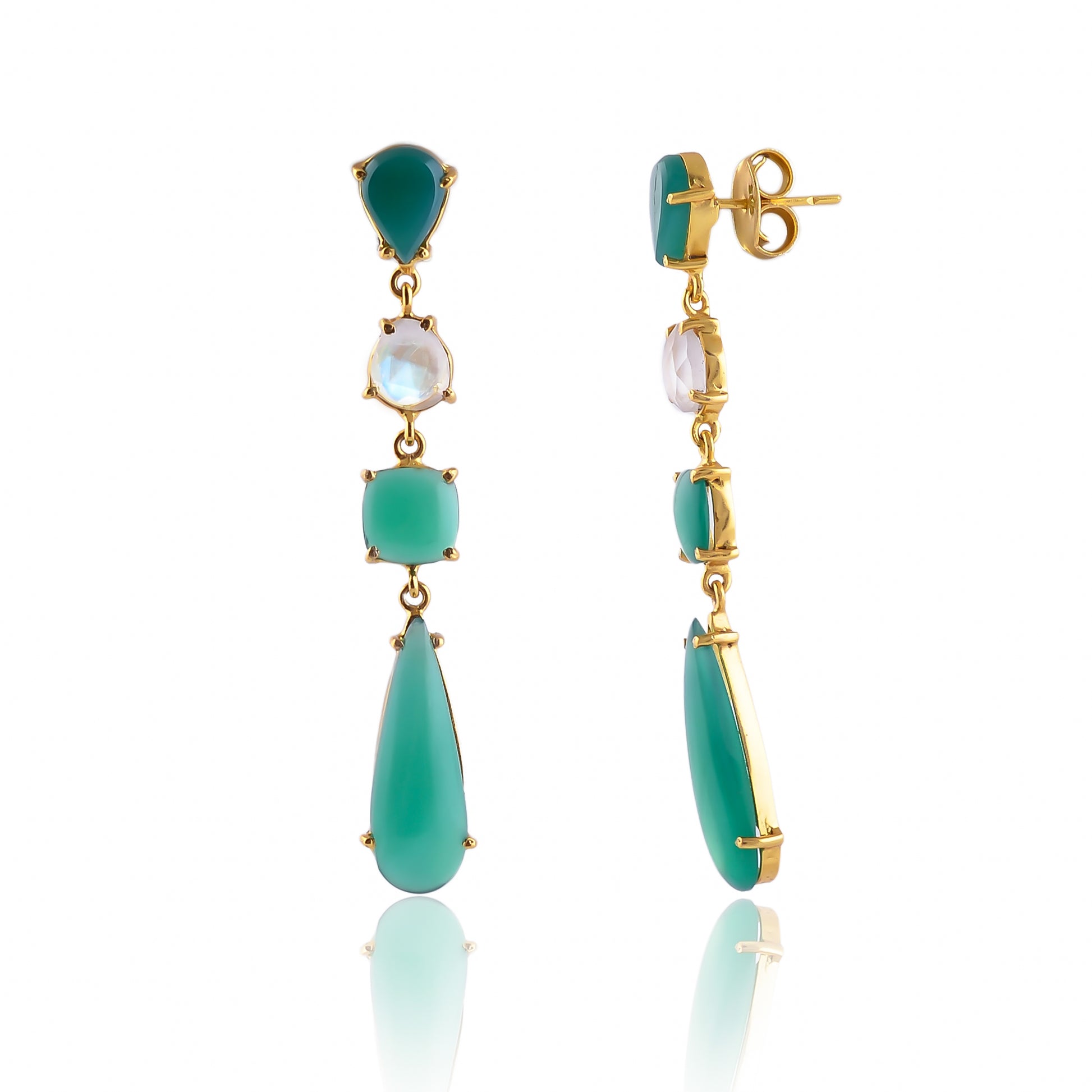 Buy Hand Crafted Silver Gold Plated Rainbow Moonstone/green Onyx Earring