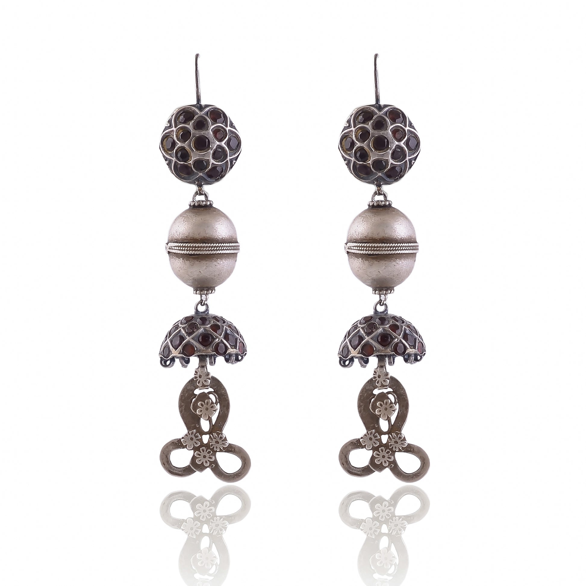 Buy Indian Handmade Silver Oxidised Garnet Earring