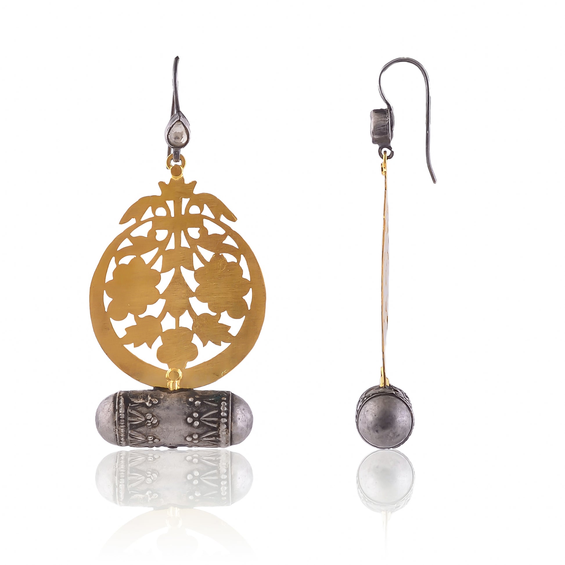 Buy Indian Hand Crafted Silver Gold Plated Oxidised Cut Work Earring