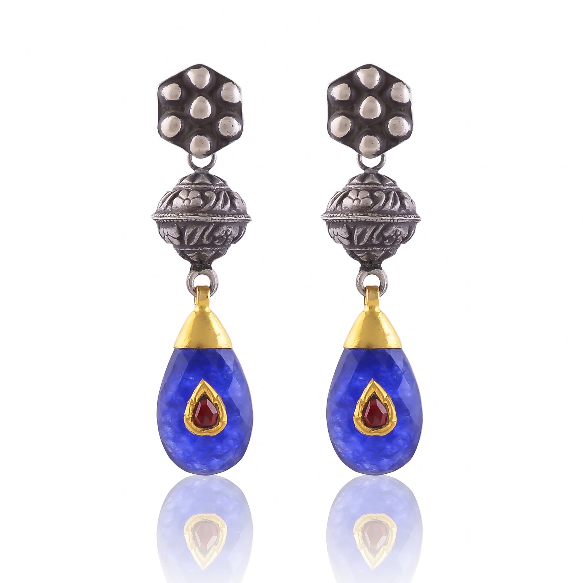 Buy Handmade Silver Gold Oxidised Plated Blue Ropada Jadau Earring