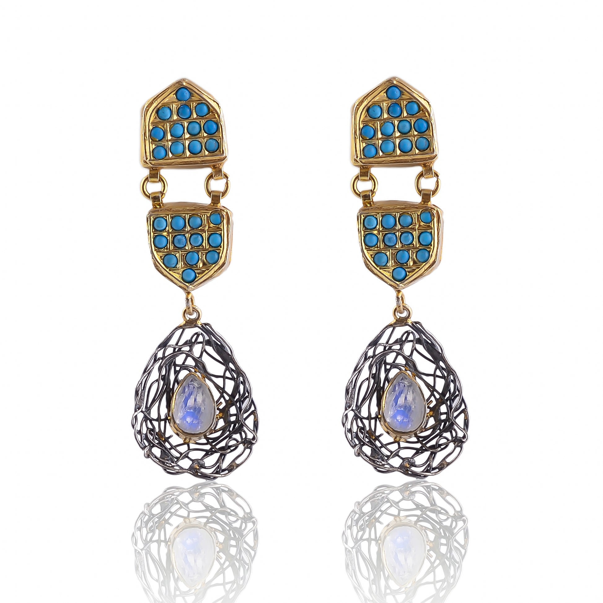 Buy Hand Crafted Silver Gold Black Plated Turquoise/rainbow Moonstone Earring