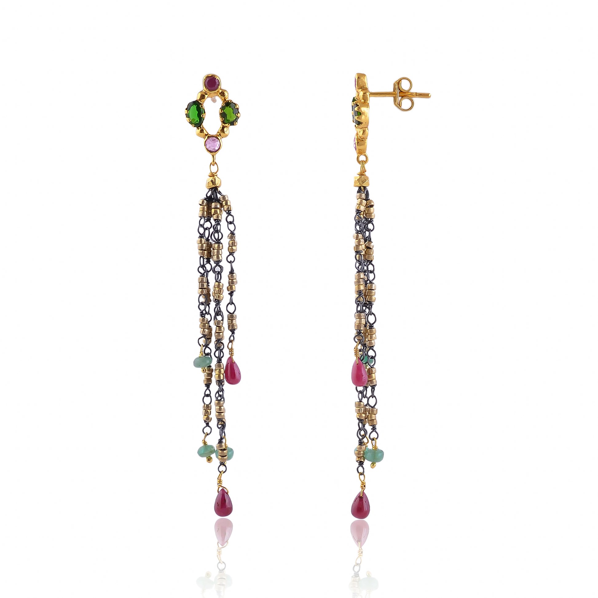 Buy Handmade Silver Gold Black Plated Tourmaline/emerald/ruby Drop Earring