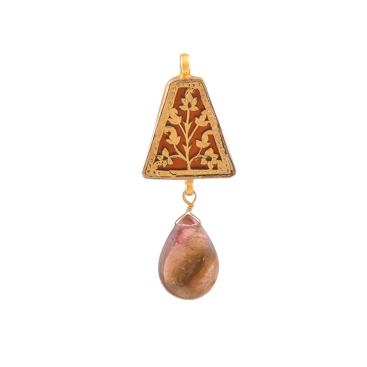 925 Silver and 24kt Gold Thewa pendant with Tourmaline drop