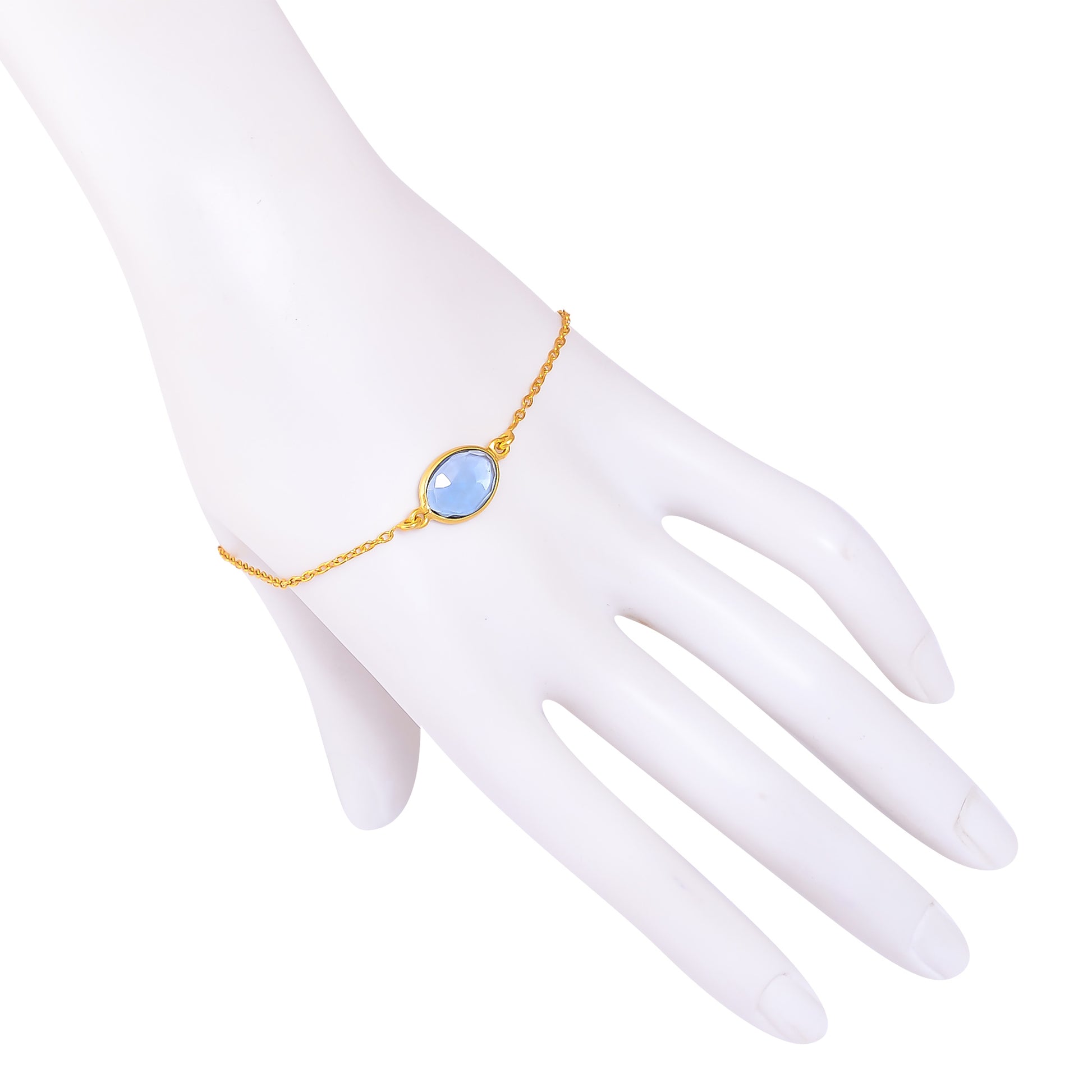 Buy Handcrafted Silver Gold Plated Blue Topaz Bracelet