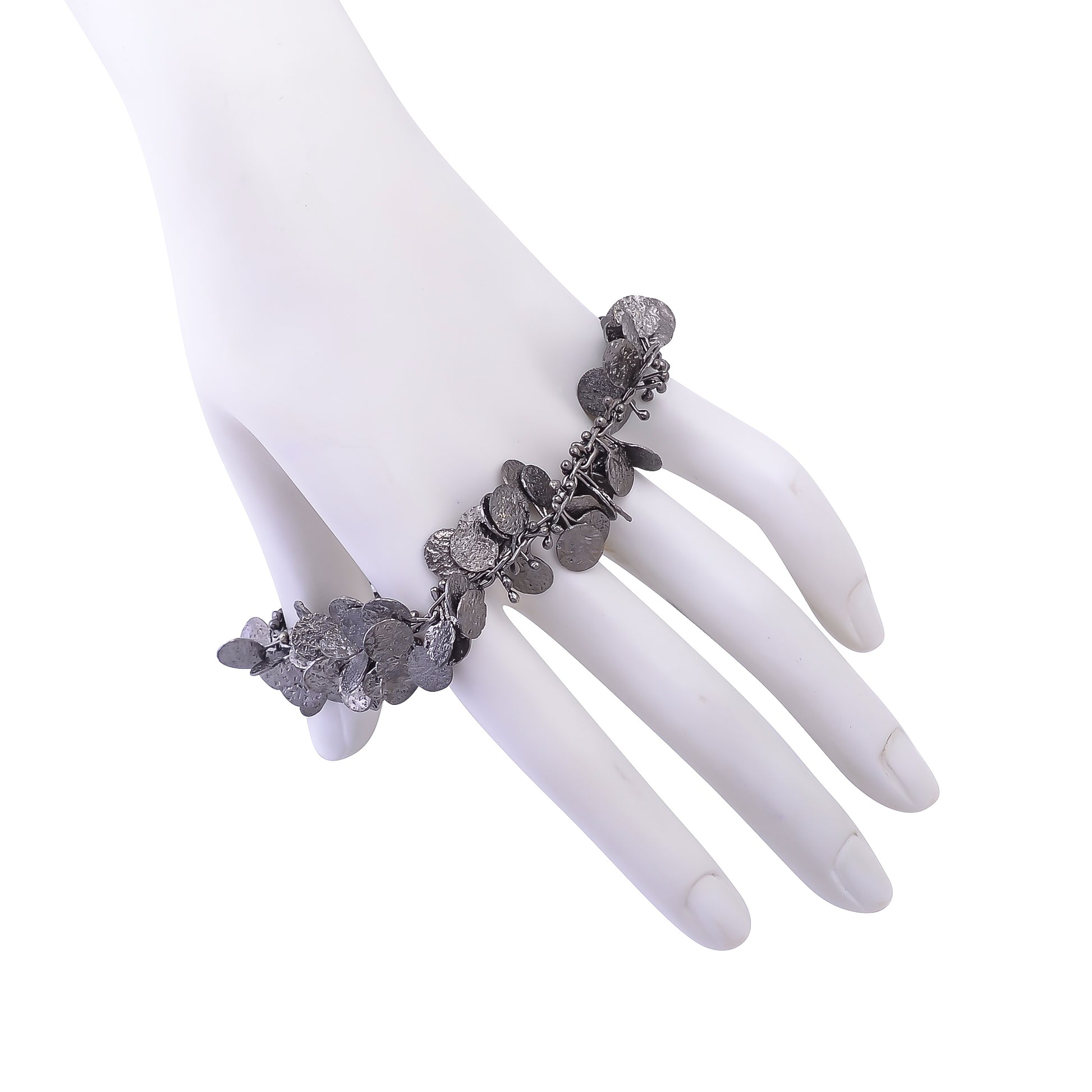 Buy Indian Handmade Silver Black Plated Texture Sheets Charms Bracelet