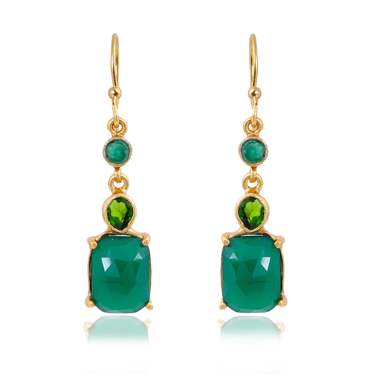 Buy Silver Gold Plated Green Onyx / Tourmaline / Emerald  Earring
